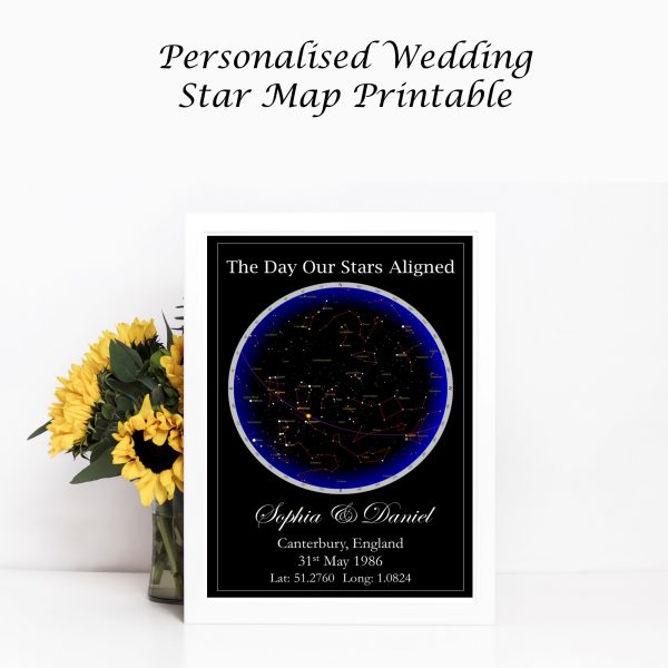 Wedding star map sunflower mockup