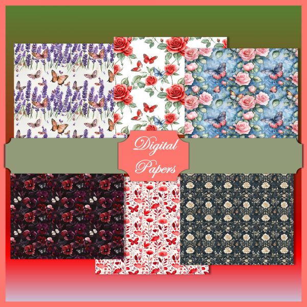flowers butterflies digital papers